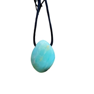 Blue Andean Opal Stone Pendant w/ 28" Black Cord - Blue Peruvian Opal Crystal Necklace - Polished Blue Opal Necklace - Crystal Necklace image 6
