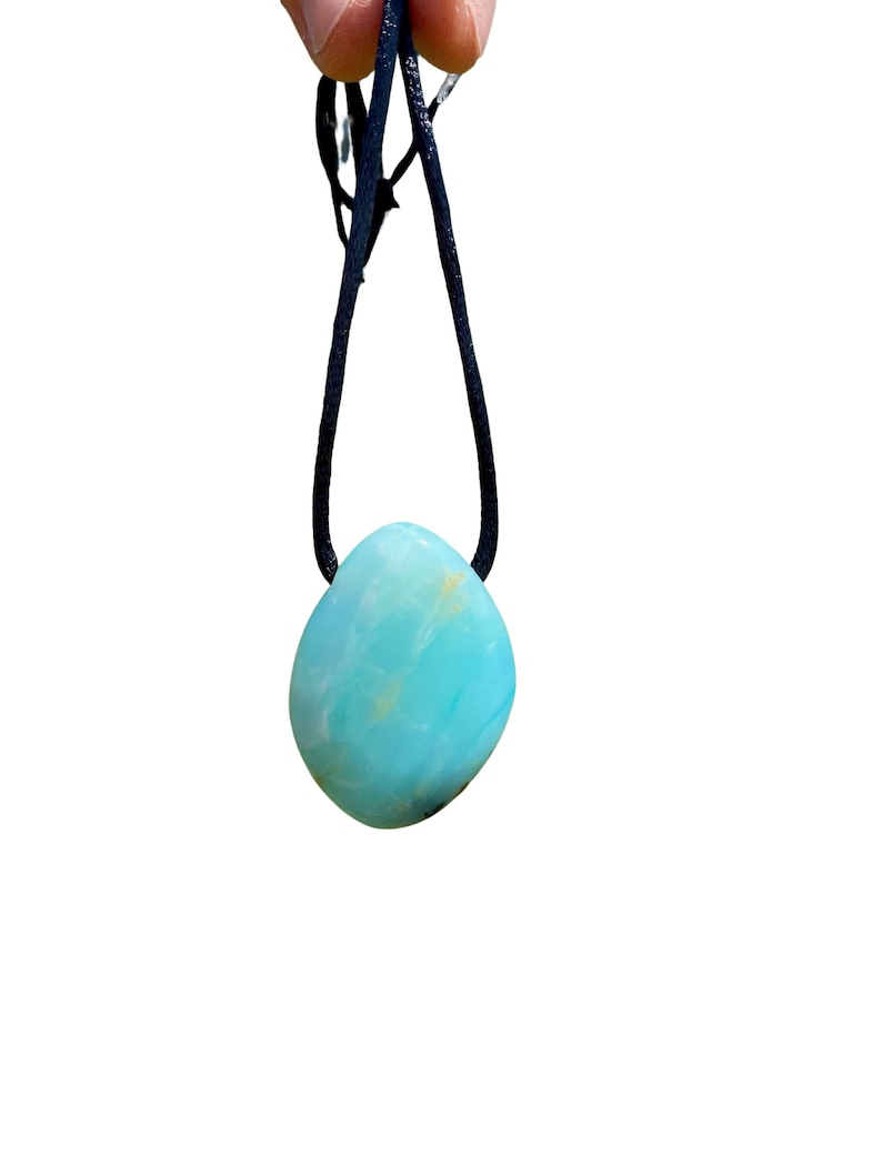 Blue Andean Opal Stone Pendant w/ 28" Black Cord - Blue Peruvian Opal Crystal Necklace - Polished Blue Opal Necklace - Crystal Necklace image 6