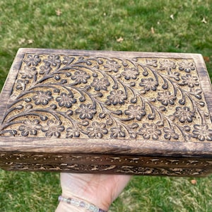 Floral Carved Wooden Box 2 Sizes Gift Box Decorative Box Tarot Card Box Jewelry Box Wood Box Floral Box Keepsake Box image 9