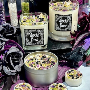 Witch&#39;s Brew Candles - Halloween Candles - Soy Autumn & Fall Candles - Witchy Crystal Candle - Tealights and Cauldron Candles - Handmade!