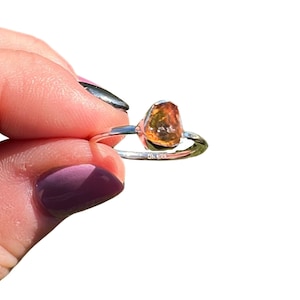 Raw Citrine Ring - Sterling Silver - Sizes 4 to 10 (US) - Heat Treated Citrine - Dainty Citrine Ring - Rough Citrine Crystal Ring