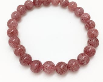Armband aardbeienkwarts - elastische armband - sieraden aardbeienkwarts - echte edelsteen - stretcharmband - roze aardbeienkwarts