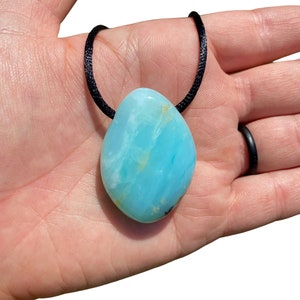 Blue Andean Opal Stone Pendant w/ 28" Black Cord - Blue Peruvian Opal Crystal Necklace - Polished Blue Opal Necklace - Crystal Necklace image 8