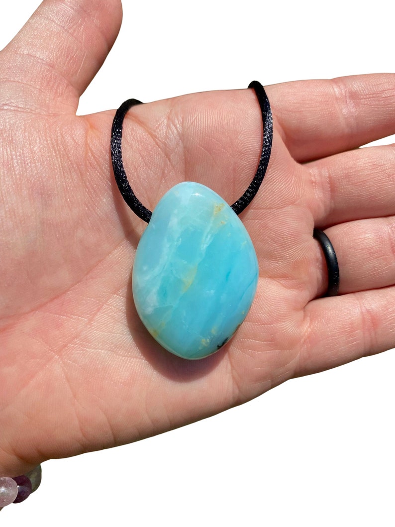 Blue Andean Opal Stone Pendant w/ 28" Black Cord - Blue Peruvian Opal Crystal Necklace - Polished Blue Opal Necklace - Crystal Necklace image 8