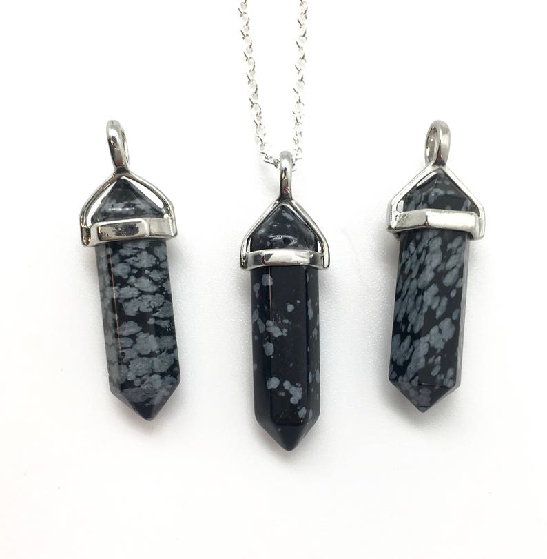 Snowflake Obsidian Necklace Snowflake Obsidian Pendant Healing Crystal Necklace Crystal Point Pendant Polished Snowflake Obsidian image 4