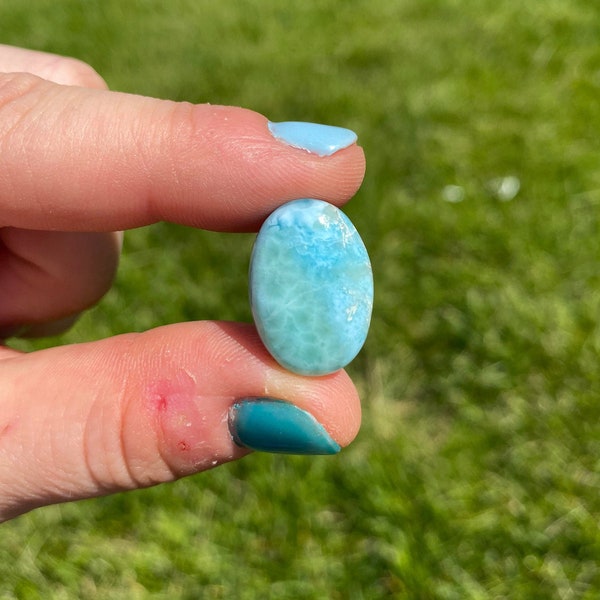 Larimar Stone Cabochon (0.75" - 1") Grade A - Dominican Republic - Polished Oval Larimar Crystal Cabochon - Tumbled Blue Larimar Cabochon