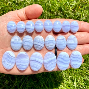 Blue Lace Agate Stone Cabochon (0.6&quot; - 1&quot;) Blue - Polished Blue Lace Agate Oval Cabochon - Tumbled Blue Lace Agate Crystal - Blue Lace Agate