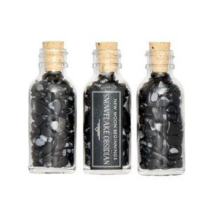 Snowflake Obsidian Crystal Bottle - Polished Snowflake Obsidian Chips in Glass Bottle - Tumbled Snowflake Obsidian Crystal - Black Obsidian