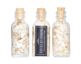 Mother of Pearl Crystal Bottle - Mother of Pearl Stone Bottle - Mother of Pearl Chips - Gemstone Bottle - Mother of Pearl Gemstone Chips