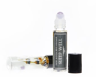 Sleep Well Oil Roller Bottle - Lavender Chamomile Essential Oil - Roller Bottle Crystals