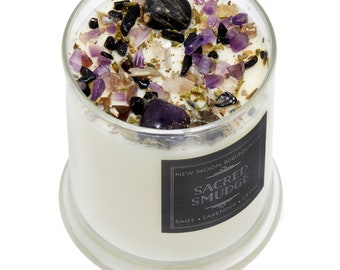 Sacred Smudge Candle - Energy Cleansing candles - Crystal & Herb Candles - Energy clearing Candles - soy candle - Lavender Sage Cedarwood