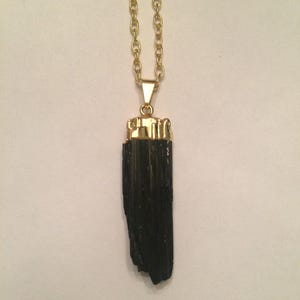 Raw Black Tourmaline Pendant - Healing Crystal Necklace - Gold Color Metal - Black Tourmaline Pendant - Black Tourmaline Healing Necklace