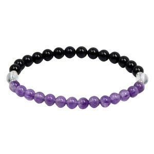 Energy Cleansing & Protection Bracelet 6mm Elastic Bracelet - Amethyst, Clear Quartz, Black Tourmaline Stone - Energy Cleansing Bracelet