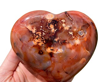 Corazón de piedra de cornalina - Corazón de cornalina grande - Corazón de cristal de cornalina - Corazón de cristal de cornalina tallado - Corazón de cornalina pulido - N.° 16