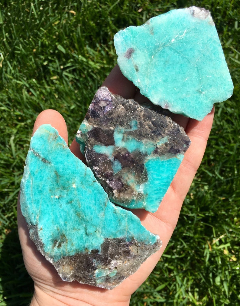 Amazonite Stone W/ Lepidolite & Smoky Quartz Raw Amazonite Etsy