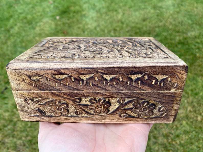 Floral Carved Wooden Box 2 Sizes Gift Box Decorative Box Tarot Card Box Jewelry Box Wood Box Floral Box Keepsake Box image 6