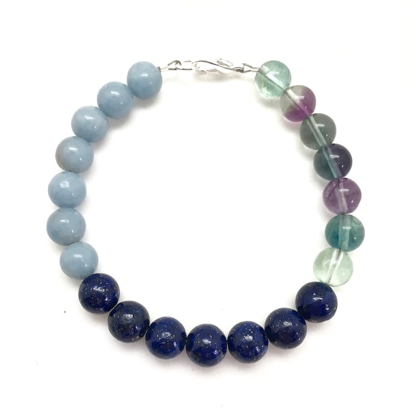 Third Eye Chakra Bracelet - Lapis lazuli, rainbow fluorite, and angelite bracelet -  Healing Crystal Bracelet - Intuition - Intellect
