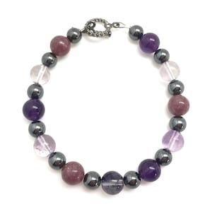 Pulseira de foco e concentração - Pulseira de cristal - Pulseira de ametista - Pulseira de lepidolita - Pulseira de fluorita arco-íris