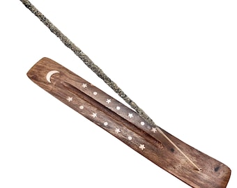 Moon and Stars Incense Burner - White Inlay Stars & Moon Incense Burner - Wooden Incense Holder - Incense Stick Holder- Wood Incense Burner