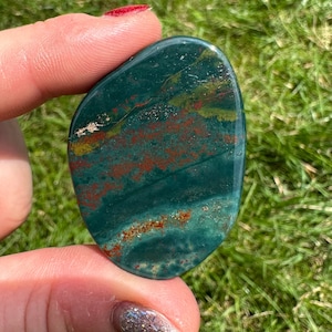 Blood Jasper Slice - Polished with Rough Back - Blood Jasper Crystal Slab - Bloodstone Palm Stone - Polished Bloodstone Worry Stone