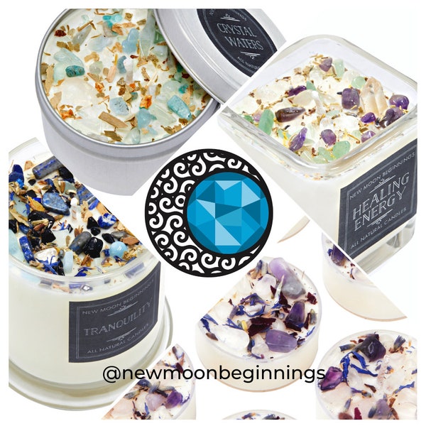 New Moon Beginnings Candles - Handmade Crystal Candles - Scented Soy Aromatherapy Candle - Created with Intention - Hand Poured in our Shop!