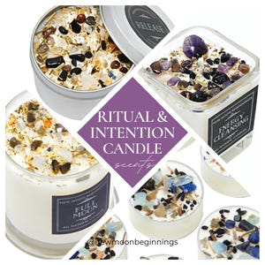 Ritual and Intention Candles - Ritual Candles - Intention Crystal Candles - Spiritual Crystal and Herb Energy Candles - Soy Scented Candle