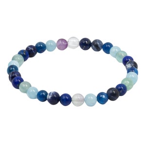 Truth & Communication Elastic Bracelet - Crystal Bracelet - Fluorite, Sodalite, Blue Kyanite, Lapis Lazuli, Aquamarine Jewelry