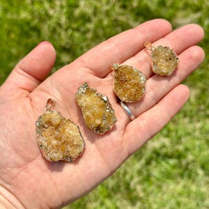 Raw Citrine Pendant (Heat Treated) - Gold Color Backing- Small Citrine Cluster Necklace - Crystal Necklace - Brazilian Citrine image 9