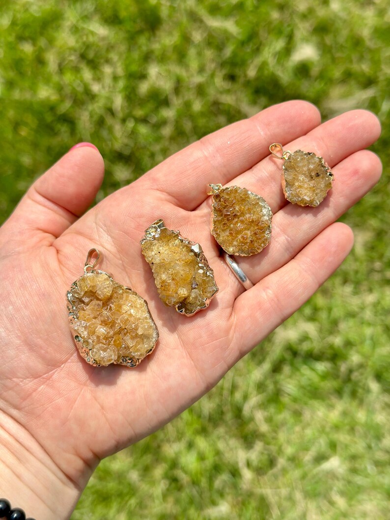 Raw Citrine Pendant (Heat Treated) - Gold Color Backing- Small Citrine Cluster Necklace - Crystal Necklace - Brazilian Citrine image 9