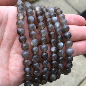 Black Moonstone Bracelet Elastic Bracelet Grey Moonstone Crystal Black Moonstone Jewelry Stretch Bracelet Genuine Black Moonstone image 8