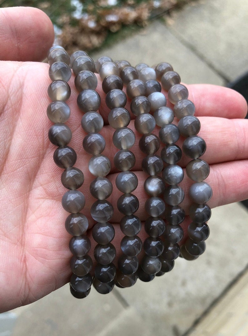 Black Moonstone Bracelet Elastic Bracelet Grey Moonstone Crystal Black Moonstone Jewelry Stretch Bracelet Genuine Black Moonstone image 8