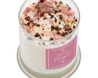 Love Potion Candles - Happiness & Love Candle - Love Intention Crystal Candles- Soy Candle - Valentines Day Candle - Candle Gift for Her