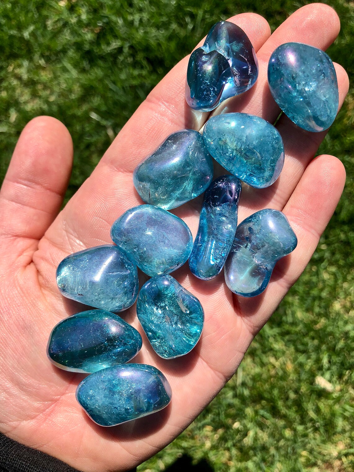 Aqua Aura Quartz Crystal Tumbled Stone Aqua Aura Quartz Etsy