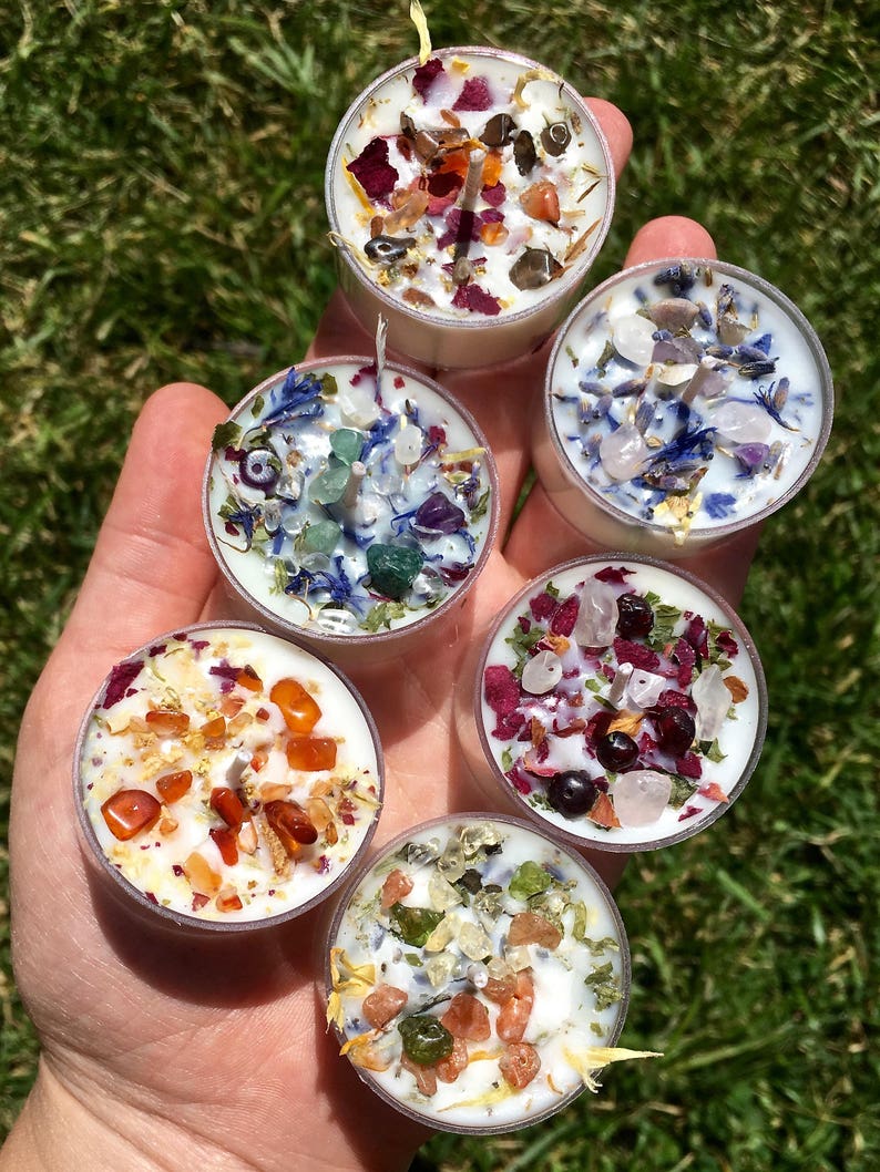 Crystals & Herbs Tealight Candles Soy Energy Candles Etsy