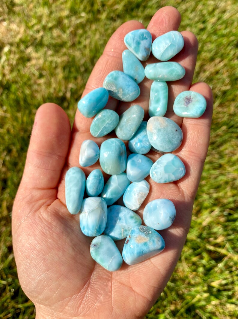 Larimar Tumbled Stone Grade AA Multiple Sizes Available Dominican Republic Tumbled Larimar Crystal Polished Blue Larimar Gemstone image 5