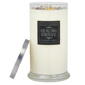 Healing Energy Candle Negative Energy Cleansing Soy Aromatherapy Candle Handmade Crystal Candle for Soothing Energy Healing Candle 21oz Glass Jar