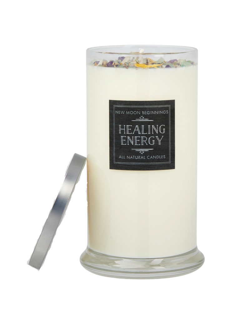 Healing Energy Candle Negative Energy Cleansing Soy Aromatherapy Candle Handmade Crystal Candle for Soothing Energy Healing Candle 21oz Glass Jar