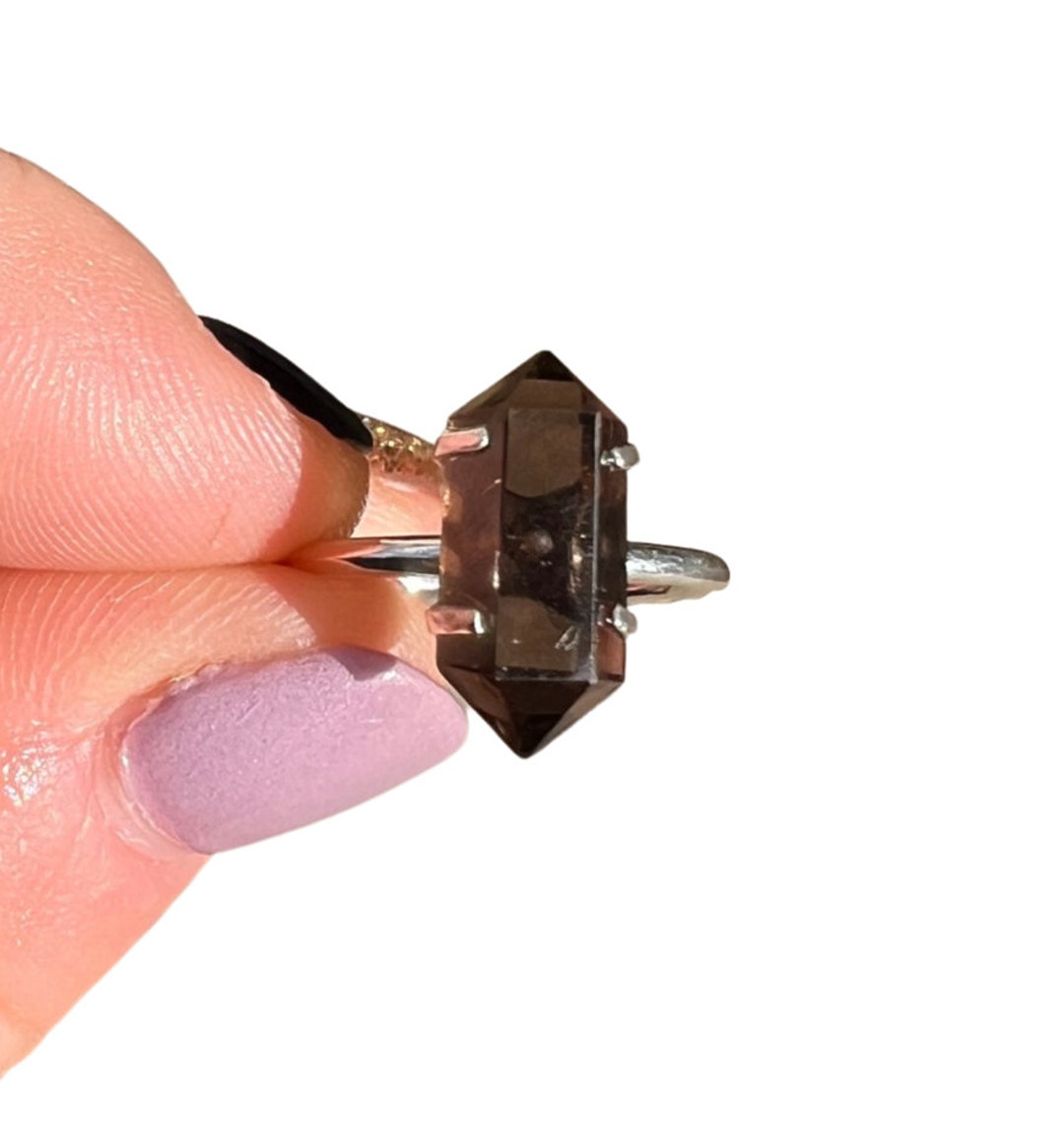 Quartz Point Ring Smoky Quartz Double Terminated Ring - Sterling Silver - Sizes 4 to 10 ...