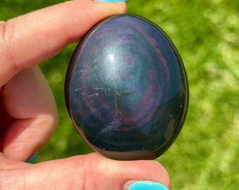 Rainbow Obsidian Palm Stone - Polished Rainbow Obsidian Crystal Palmstone - Real Rainbow Obsidian Worry Stone - High Quality Rainbow Flash