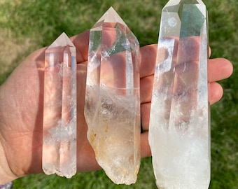 Clear Quartz Crystal Point with Root Base - Grade A - Raw Quartz Point Crystal - Crystal Quartz Tower - Genuine Brazilian Clear Quartz Point