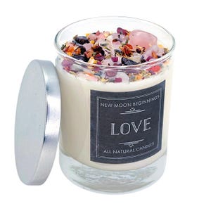 Love Candles - Happiness & Love Candle - Anniversary Gift - Wedding Candle - Soy Aromatherapy Candle - Crystal Candle for Love - Handmade! 7.75 oz Glass Jar
