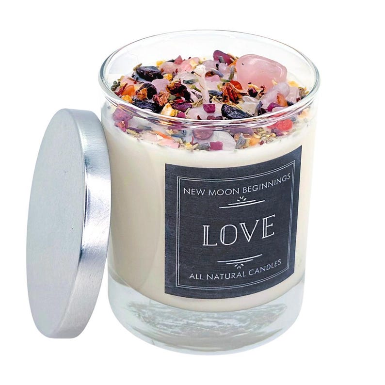 Love Candles - Happiness & Love Candle - Anniversary Gift - Wedding Candle - Soy Aromatherapy Candle - Crystal Candle for Love - Handmade! 7.75 oz Glass Jar