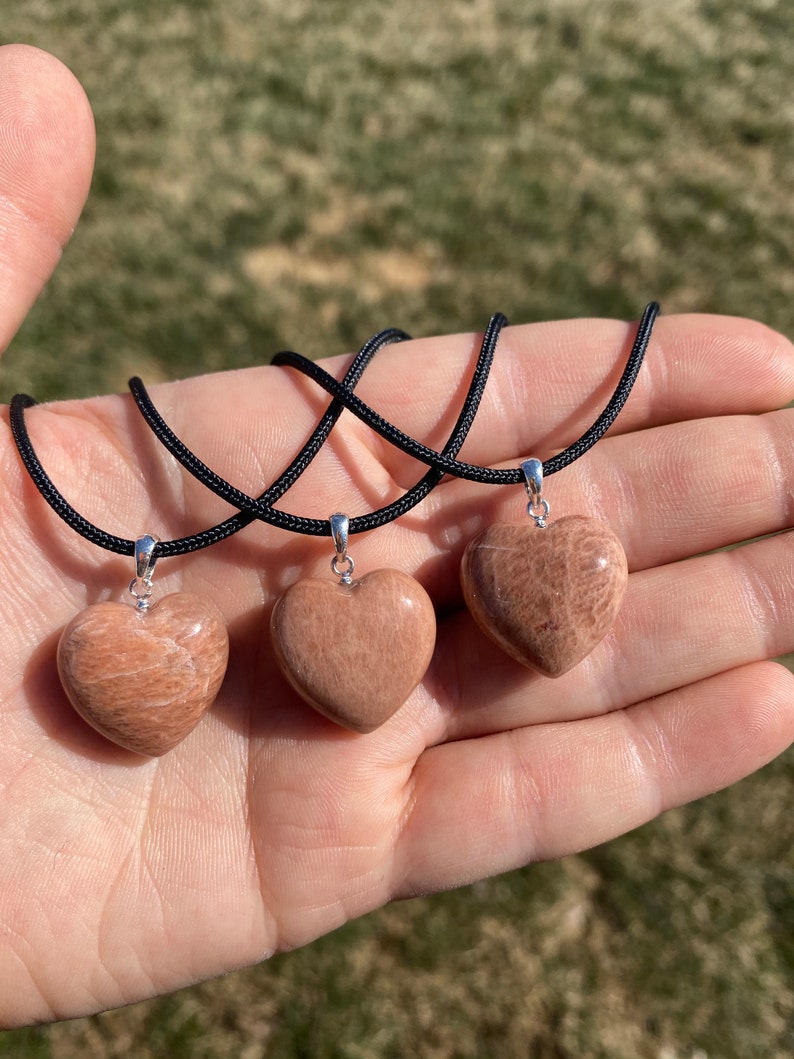 Peach Moonstone Heart Pendant with 28 adjustable black cord peach moonstone jewelry Peach Moonstone Necklace Healing Crystal Necklace