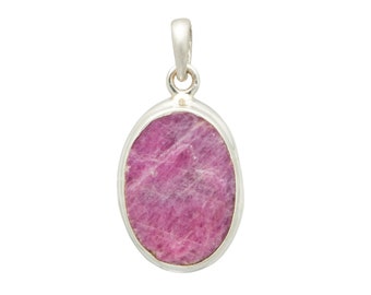 May include: A silver pendant with a pink oval gemstone. The gemstone has a rough, natural texture.