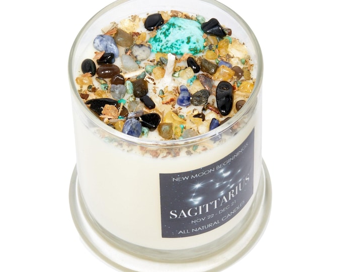 Sagittarius Candles - Zodiac Candle - Sagittarius Ritual Candle - Sagittarius Crystal Candle - Unique Sagittarius Gift (Nov. 22 to Dec. 21)