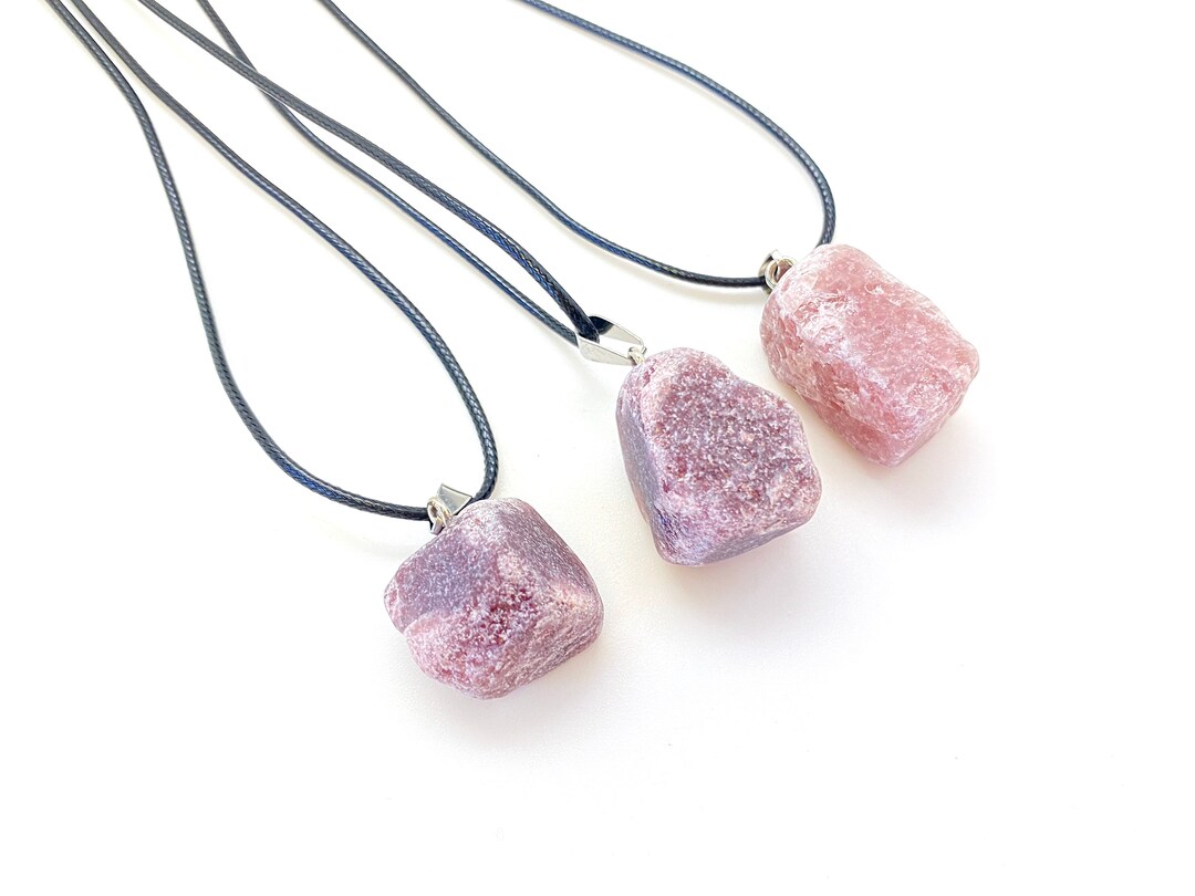 Raw Strawberry Quartz Crystal Necklace on 18 Black Cord Strawberry