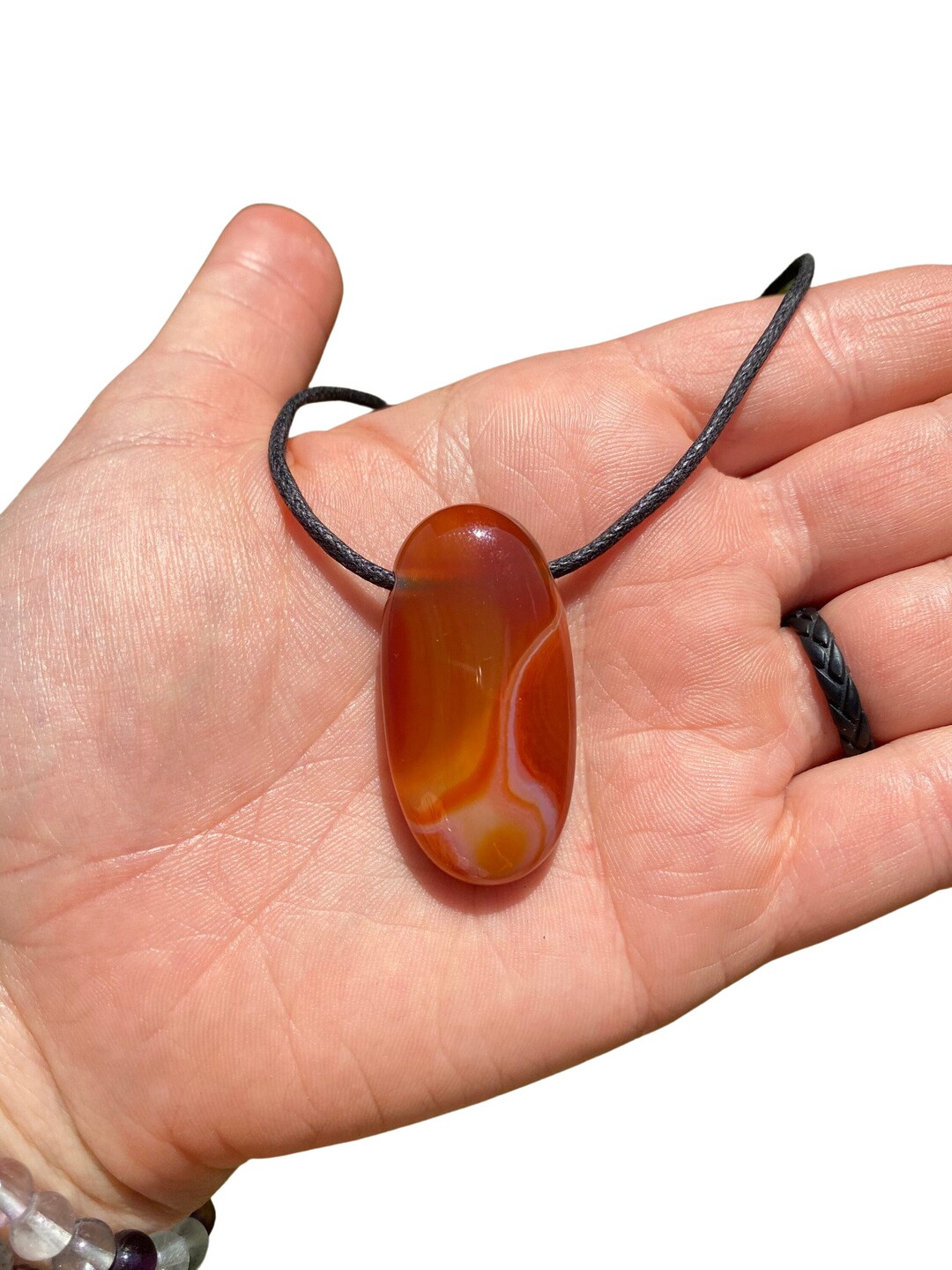 Carnelian Necklace on Black Cord Carnelian Agate Stone Necklace