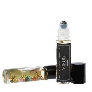 Virgo Zodiac Oil Roller - Moss Agate Crystal Roller Ball - Virgo Zodiac Perfume - Crystals & Herbs - Ritual Oil Roller - Astrology Gifts