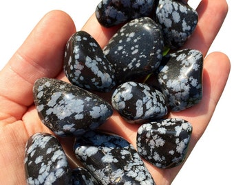 Snowflake Obsidian Tumbled Stone - ( 0.5-1") - Tumbled Black Snowflake Obsidian Crystal - Black Volcanic Glass - Polished Obsidian Stone