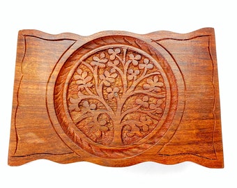 Tree of Life Carved Wooden Box - 6" x 4" - Gift Box - Decorative Box - Tarot Card Box - Jewelry Box - Wood Box - Carved Tree of Life Box